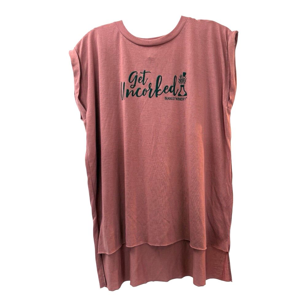 Naked Winery "Get Uncorked" T-Shirt Size Large Pink Mauve Boxy Cap Sleeves NWOT